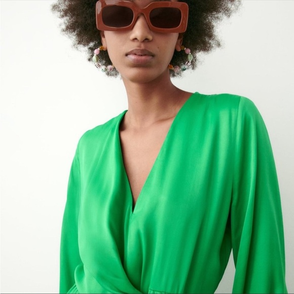 ZARA GREEN KNOTTED SATIN EFFECT DRESS Size S - Picture 7 of 11